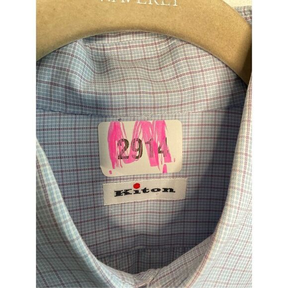Kiton Shirt Mens‎ 15.5 39 Blue Long Sleeve Button Up Gingham Plaid Cotton Office - Picture 3 of 9